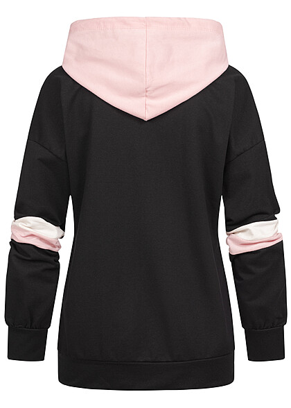 Cloud5ive Damen Hoodie mit Details in Kontrastfarben schwarz weiss rosa