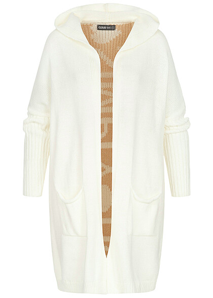 Cloud5ive Damen Strickjacke Cardigan mit Simply Love Live Print off weiss