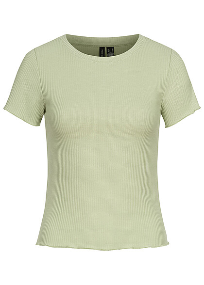 Vero Moda Dames Geribd T-shirt Top met ronde hals groen