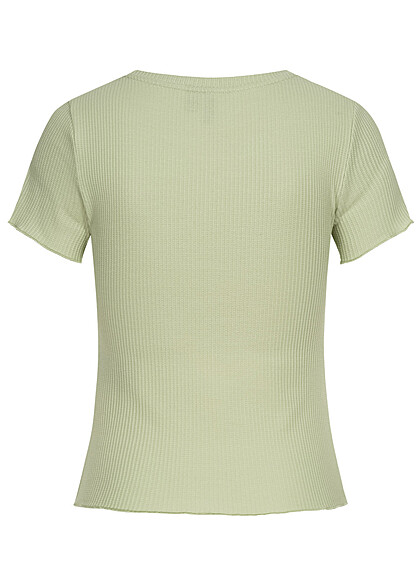 Vero Moda Dames Geribd T-shirt Top met ronde hals groen