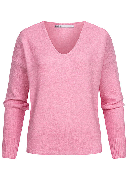 ONLY Dames gebreide V-hals Pullover met geribde boorden lichtroze - Art.-Nr.: 23020044