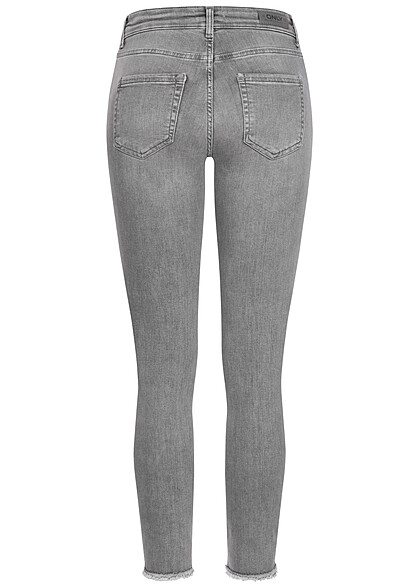 ONLY Dames Skinny Fit Jeans broek met 5 zakken en franjes destroyed look grau