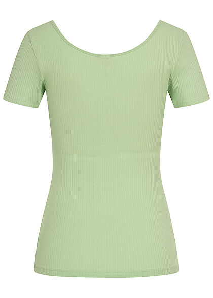 Pieces Dames geribd T-shirt met knoopsluiting groen