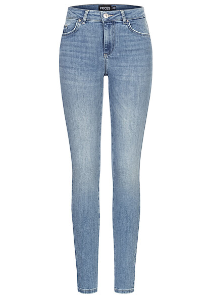 Pieces Dames Skinny Fit Jeans Broek met 5 zakken lichtgrijs