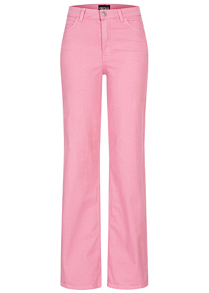Pieces Dames Jeans met hoge taille Broek met wijde pijpen in roze