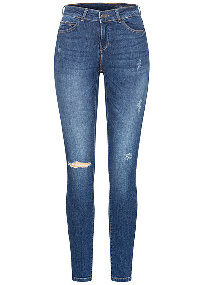 Noisy May Dames Skinny Jeans Broek met 5 zakken en destroyed-look middenblauw