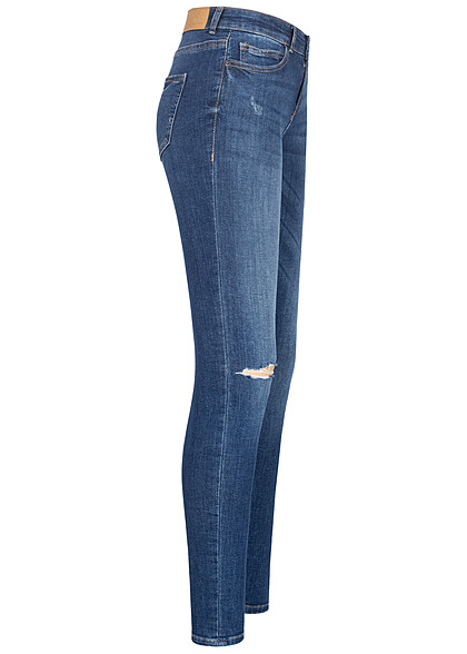 Noisy May Dames Skinny Jeans Broek met 5 zakken en destroyed-look middenblauw