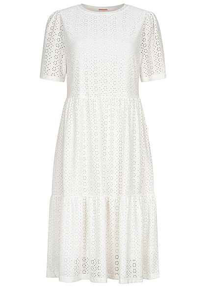 Aiki Damen Longform Kurzarm Kleid mit Lochmuster off weiss - Art.-Nr.: 23020100