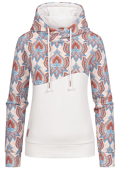 Aiki Dames Hoodie met trekkoorden en tweekleurige opdruk wit beige