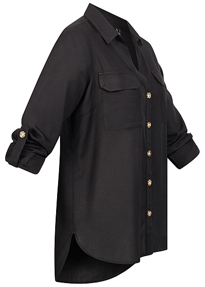Vero Moda Damen NOOS Viskose Bluse mit Turn-Up rmeln und Knopfleiste schwarz