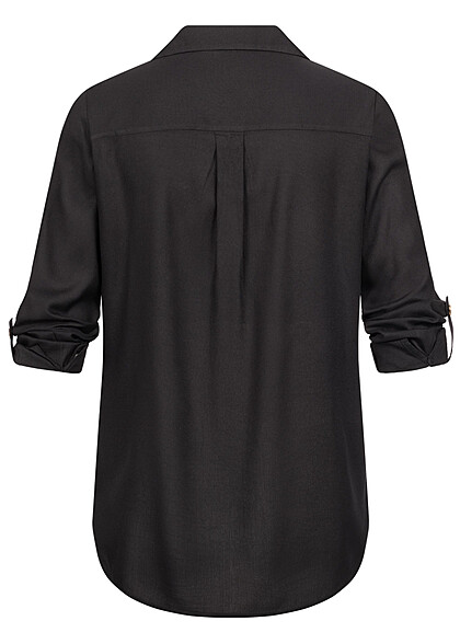Vero Moda Damen NOOS Viskose Bluse mit Turn-Up rmeln und Knopfleiste schwarz