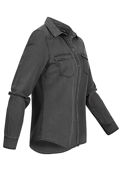 Vero Moda Damen NOOS Denim Hemd mit Brusttaschen und Knopfleiste schwarz