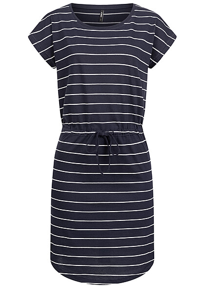ONLY Dames NOOS Korte mouw Jurk met strikdetail Strepen nachtblauw marineblauw wit - Art.-Nr.: 23020276