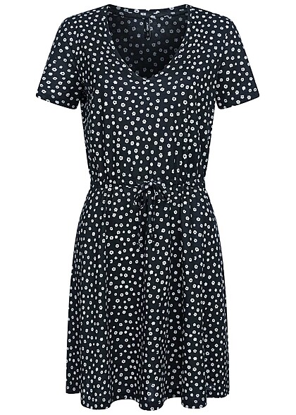 ONLY Dames NOOS NOOS Mini jurk met strikdetail en V-hals bloemenprint nacht marineblauw - Art.-Nr.: 23020281