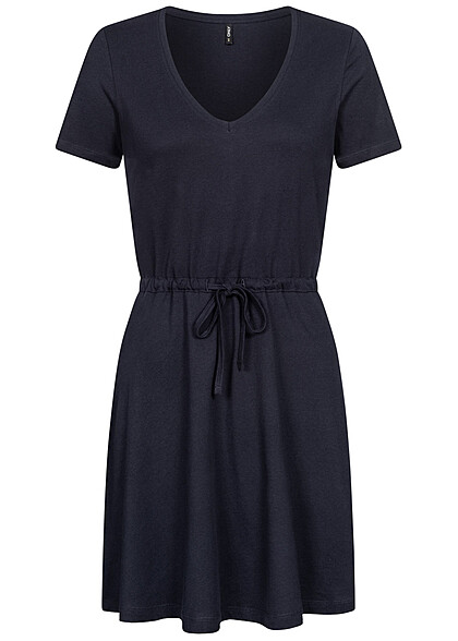 ONLY Dames NOOS Mini jurk met strikdetail en V-hals nachthemel donkerblauw - Art.-Nr.: 23020282