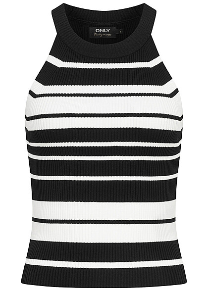 ONLY Dames NOOS Top met ronde hals en streepmotief zwart wit - Art.-Nr.: 23020283