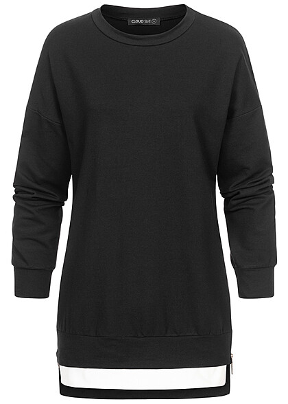 Cloud5ive Damen Pullover 2in1 Look Sweater m. Rundhals schwarz weiss - Art.-Nr.: 23026642
