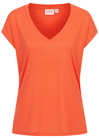VILA Damen NOOS Tencel Modal V-Neck T-Shirt tigerlily orange