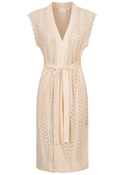 VILA Dames NOOS Gebreide lange jas met ceintuur beige - Art.-Nr.: 23030010