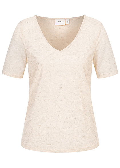 VILA Dames NOOS Basic T-shirt met V-hals beige