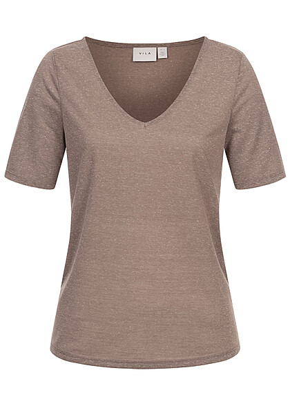 VILA Dames NOOS Basic T-shirt met V-hals bruin - Art.-Nr.: 23030016