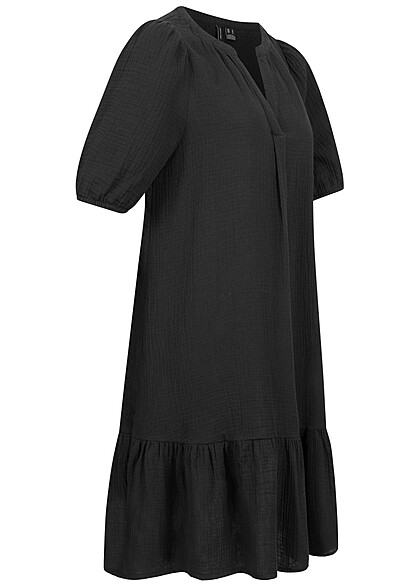 Vero Moda Dames V-hals jurk met 1/2 mouwen en elastische manchetten zwart