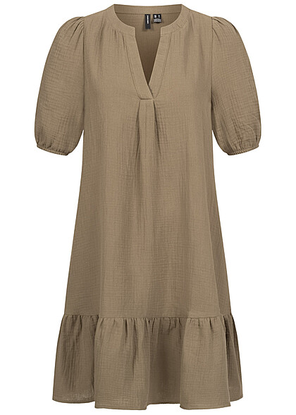 Vero Moda Dames V-hals jurk met 1/2 mouwen en elastische manchetten bruin