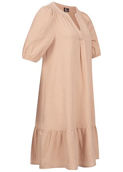 Vero Moda Dames V-hals jurk met 1/2 mouwen en elastische manchetten beige