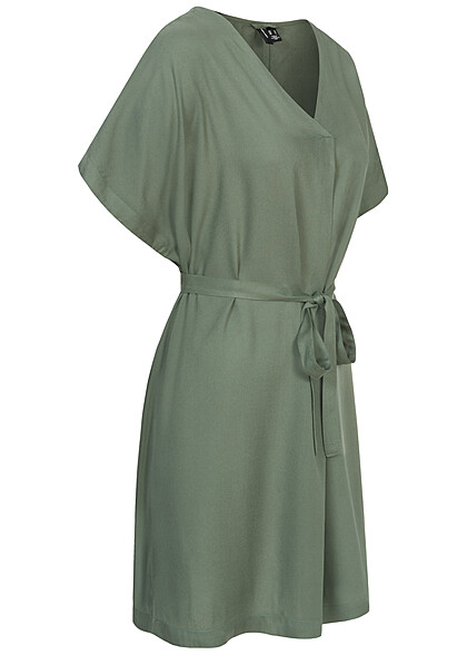 Vero Moda Dames Jurk met korte mouwen V hals en bindceintuur groen