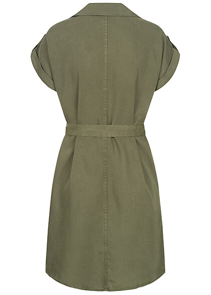Noisy May Damen NOOS Kleid mit Bindegrtel Denim-Look 2-Brusttaschen oliv grn