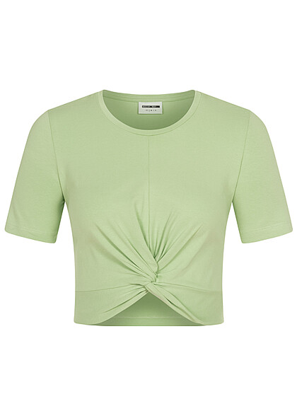 Noisy May Damen T-Shirt Top mit Knotendetail und Rundhals quiet grn