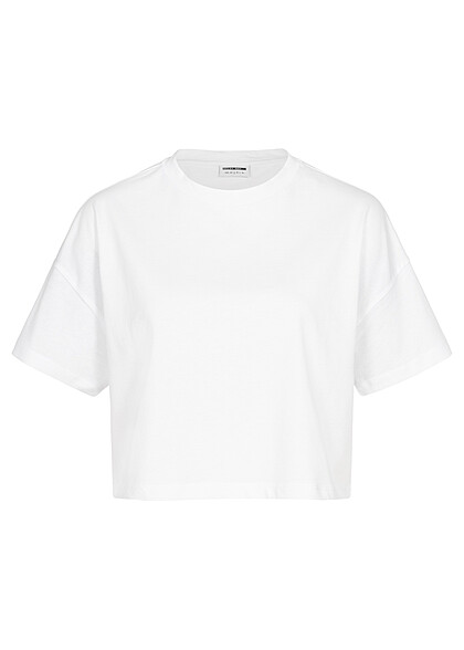 Noisy May Damen NOOS T-Shirt Top Oversized-Look Rundhals weiss