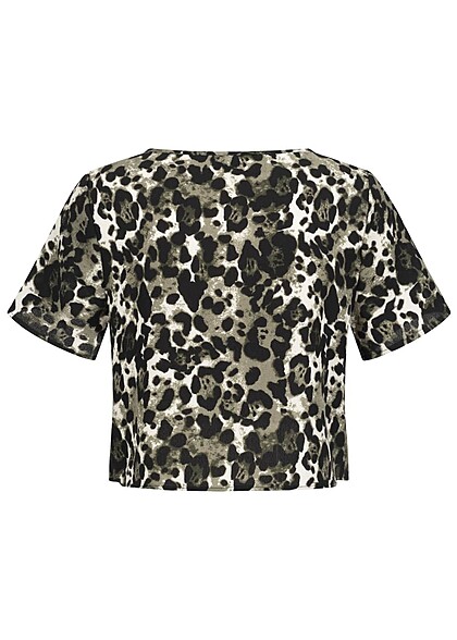 Noisy May Damen V-Neck Top Crop T-Shirt mit Leo Print kalamata grn