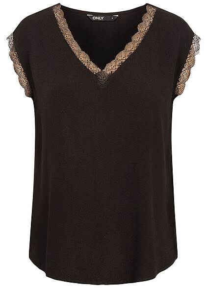 ONLY Damen NOOS V-Neck Top mit Spitzenbesatz schwarz