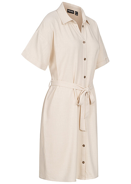 Pieces Damen NOOS Viskose Kleid mit Knopfleiste und Bindegrtel birch beige