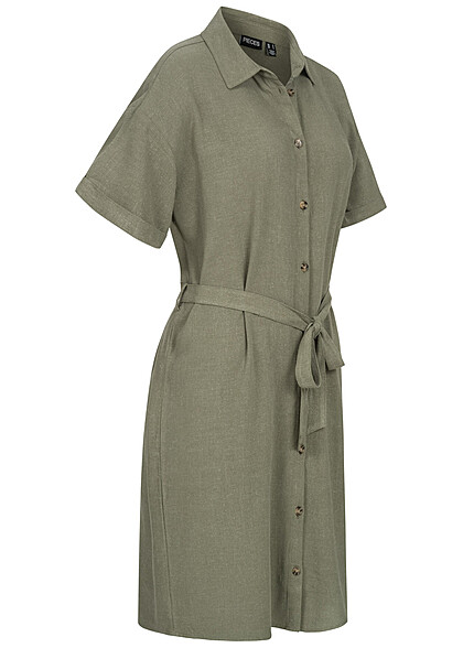 Pieces Damen NOOS Viskose Kleid mit Knopfleiste und Bindegrtel deep lichen grn