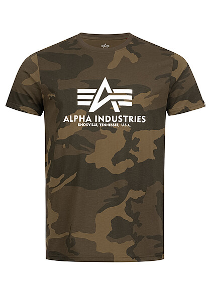 Alpha Industries Heren Basic T-shirt met Logo Print camouflage olijfgroen