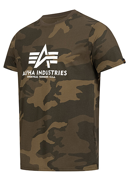Alpha Industries Heren Basic T-shirt met Logo Print camouflage olijfgroen