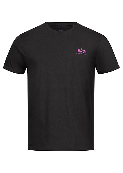 Alpha Industries Heren T-shirt met Logo Backprint zwart donker magenta - Art.-Nr.: 23030081