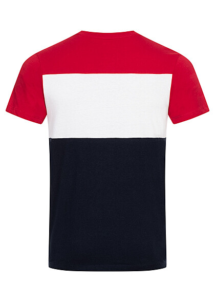 Jack and Jones Heren NOOS Colorblock T-Shirt met Logo Print tango rood wit marineblauw