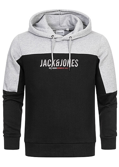 Jack and Jones Heren NOOS Colorblock Hoodie met Logo Print grijs zwart