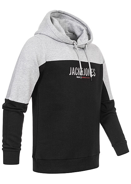 Jack and Jones Heren NOOS Colorblock Hoodie met Logo Print grijs zwart