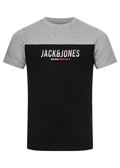 Jack and Jones Heren NOOS Colorblock T-Shirt met Logo Print grijs zwart