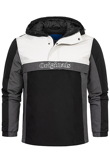 Jack and Jones Heren Windbreaker Jas met Capuchon zwart grijs wit