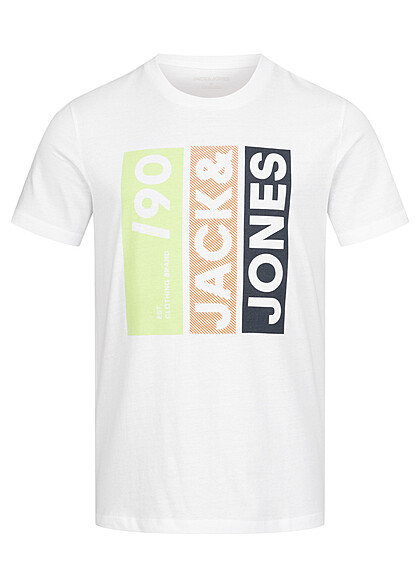 Jack and Jones Heren T-Shirt met Strepen Logo Print in wit multicolor