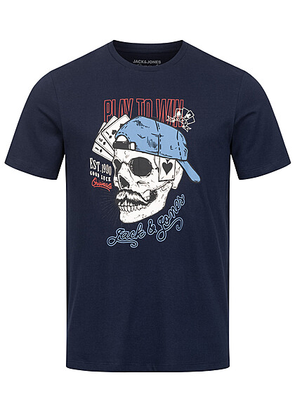 Jack and Jones Heren T-shirt met Play to Win Skull Print navy blazer blauw