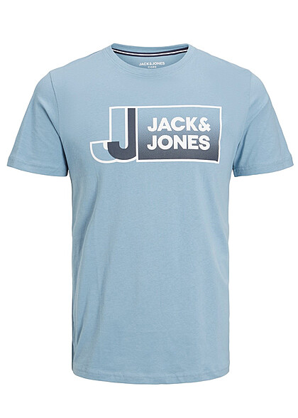 Jack and Jones Heren T-shirt met Logo Print en Ronde hals mountain spring blauw