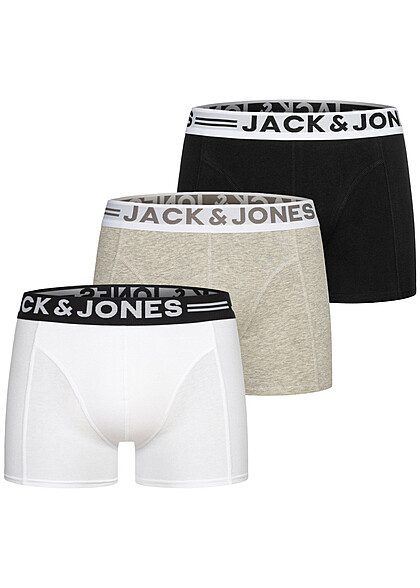 Jack and Jones Heren NOOS 3-Pack Boxershorts met Logo Print licht grijs zwart wit - Art.-Nr.: 23030140