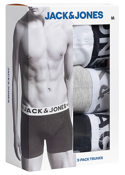 Jack and Jones Heren NOOS 3-Pack Boxershorts met Logo Print licht grijs zwart wit