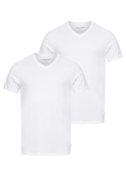 Jack and Jones Heren NOOS 2-Pack Basic V-Hals T-Shirt wit - Art.-Nr.: 23030154